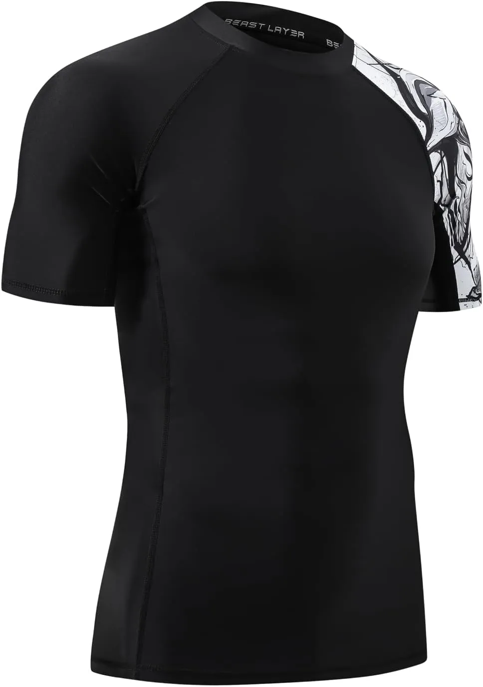 HUGE SPORTS Men's Splice UV Sun Protection UPF 50  Skins Rash Guard Short Sleeves