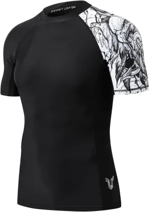 HUGE SPORTS Men's Splice UV Sun Protection UPF 50  Skins Rash Guard Short Sleeves