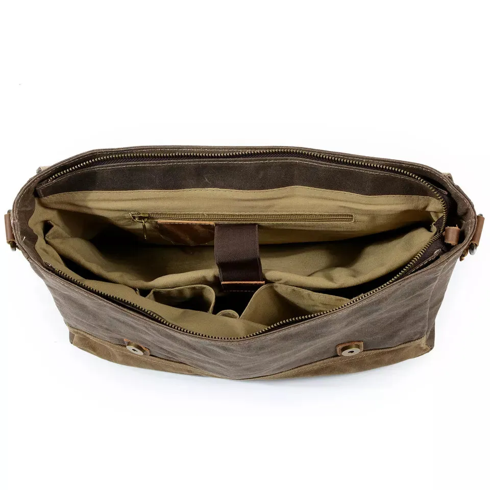 'Hugh' Waxed Canvas & Leather Briefcase/Satchel