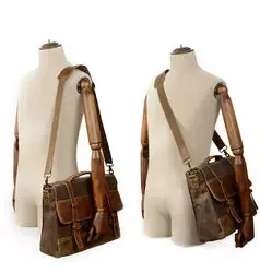 'Hugh' Waxed Canvas & Leather Briefcase/Satchel