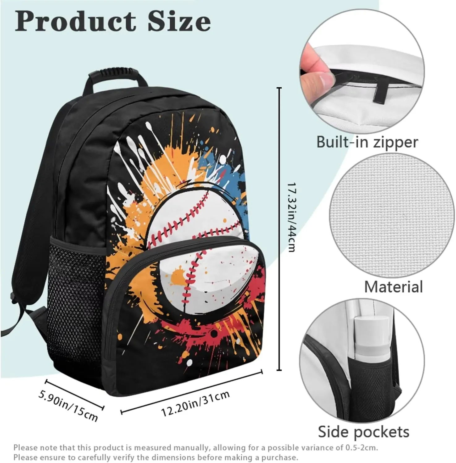 HUGS IDEA Baseball Kids Backpack for Age 5-7 Years 17 Inch Bookbag Set with Matching Lunch Pouch Elementary School Bag for Boys Lightweight Children Backpacks for Students Study