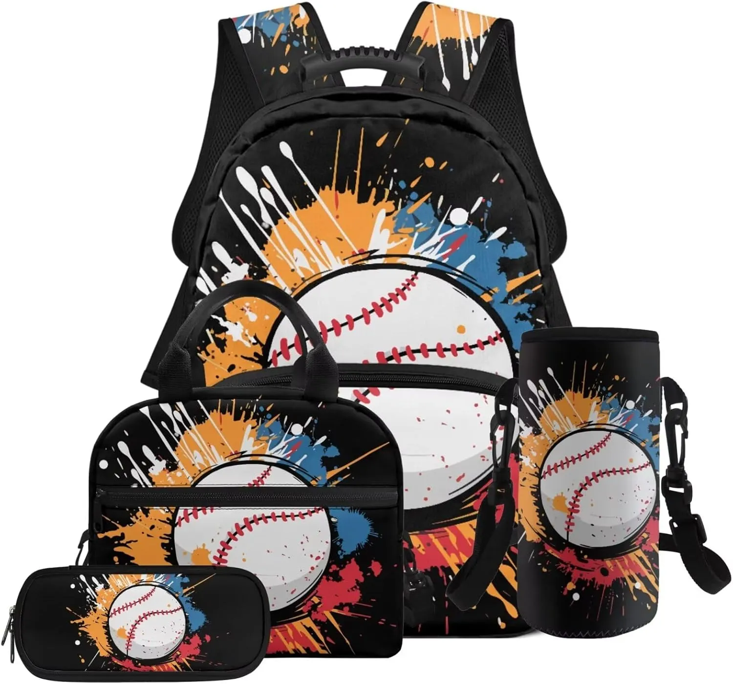 HUGS IDEA Baseball Kids Backpack for Age 5-7 Years 17 Inch Bookbag Set with Matching Lunch Pouch Elementary School Bag for Boys Lightweight Children Backpacks for Students Study