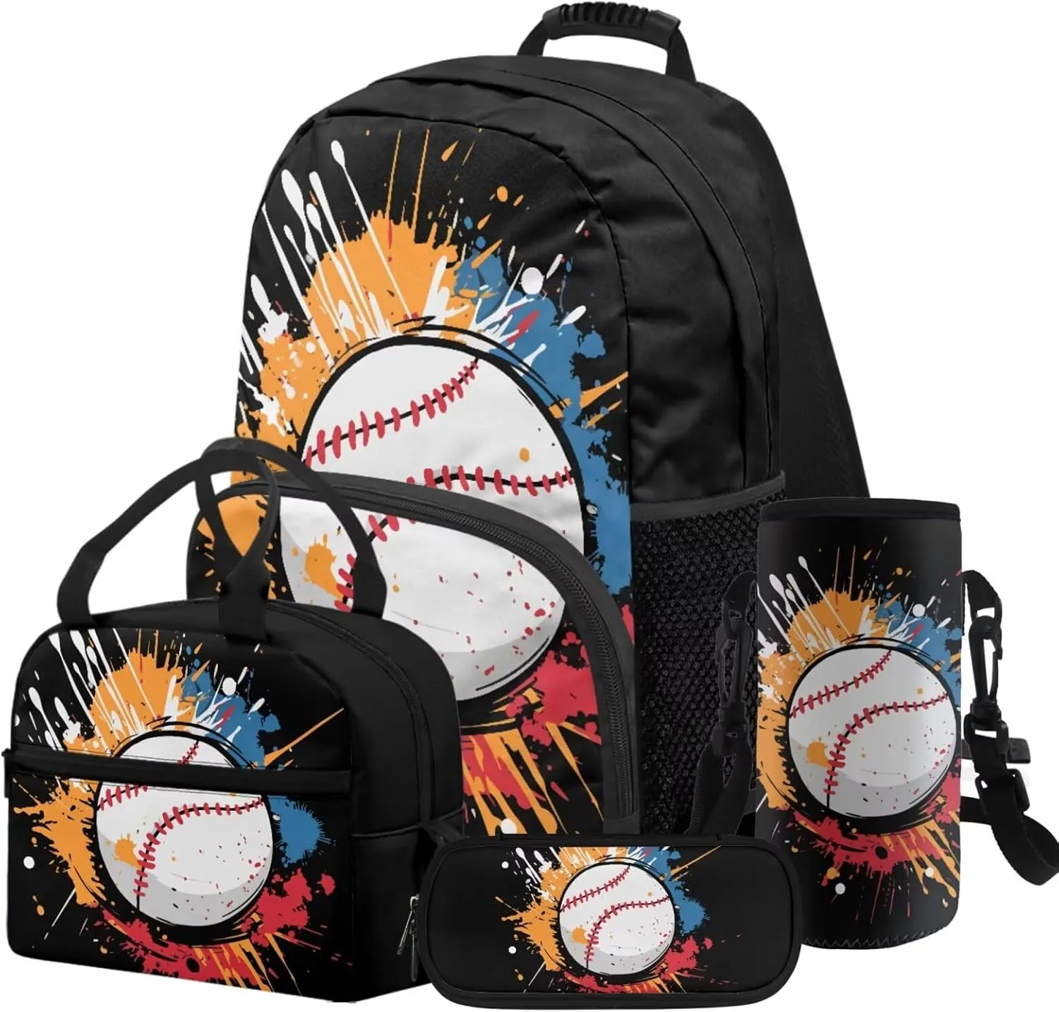 HUGS IDEA Baseball Kids Backpack for Age 5-7 Years 17 Inch Bookbag Set with Matching Lunch Pouch Elementary School Bag for Boys Lightweight Children Backpacks for Students Study