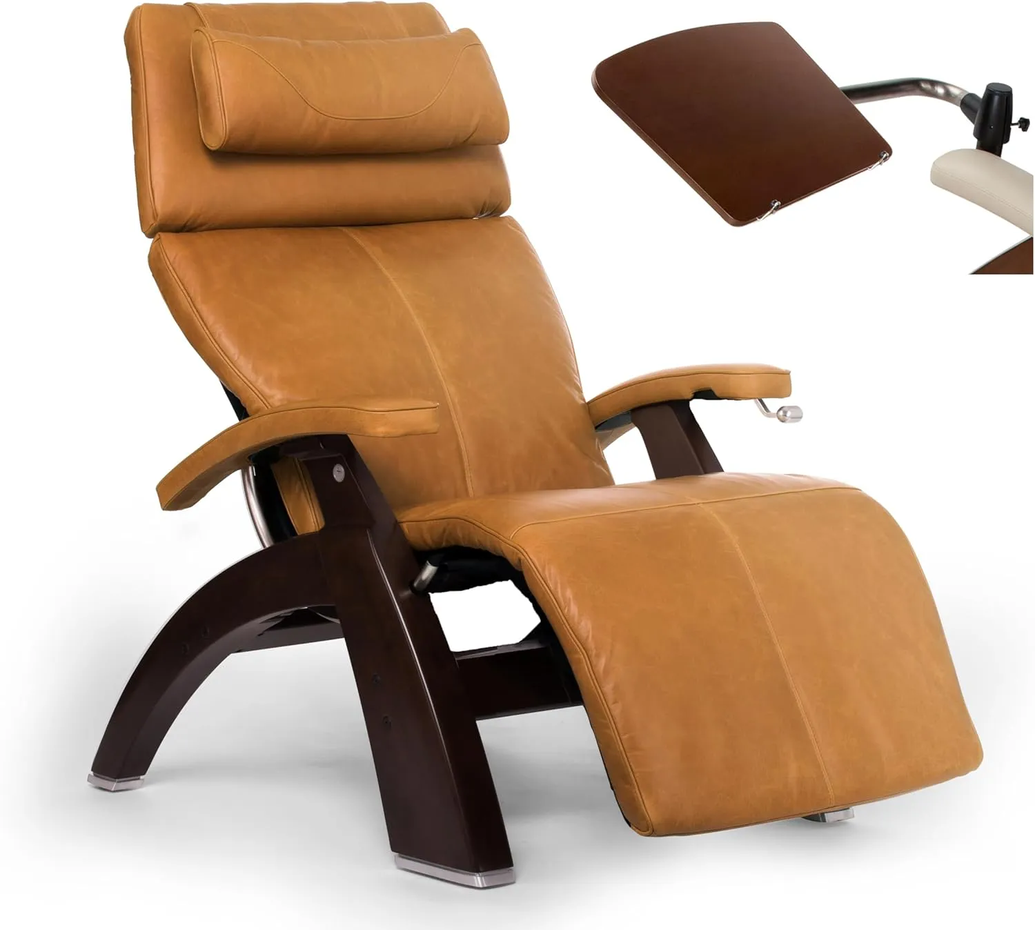 Human Touch PC-420 Manual Zero Gravity Perfect Chair Recliner Performance Memory Foam Package Dark Walnut   Laptop Desk - Sycamore Premium Leather