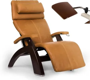 Human Touch PC-420 Manual Zero Gravity Perfect Chair Recliner Performance Memory Foam Package Dark Walnut   Laptop Desk - Sycamore Premium Leather