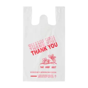 HY Platree Large Thank You White T-Shirt Bags, 12" x 7" x 22", 400 Count, 17 Mic, Plain with Handles, Made in Korea
