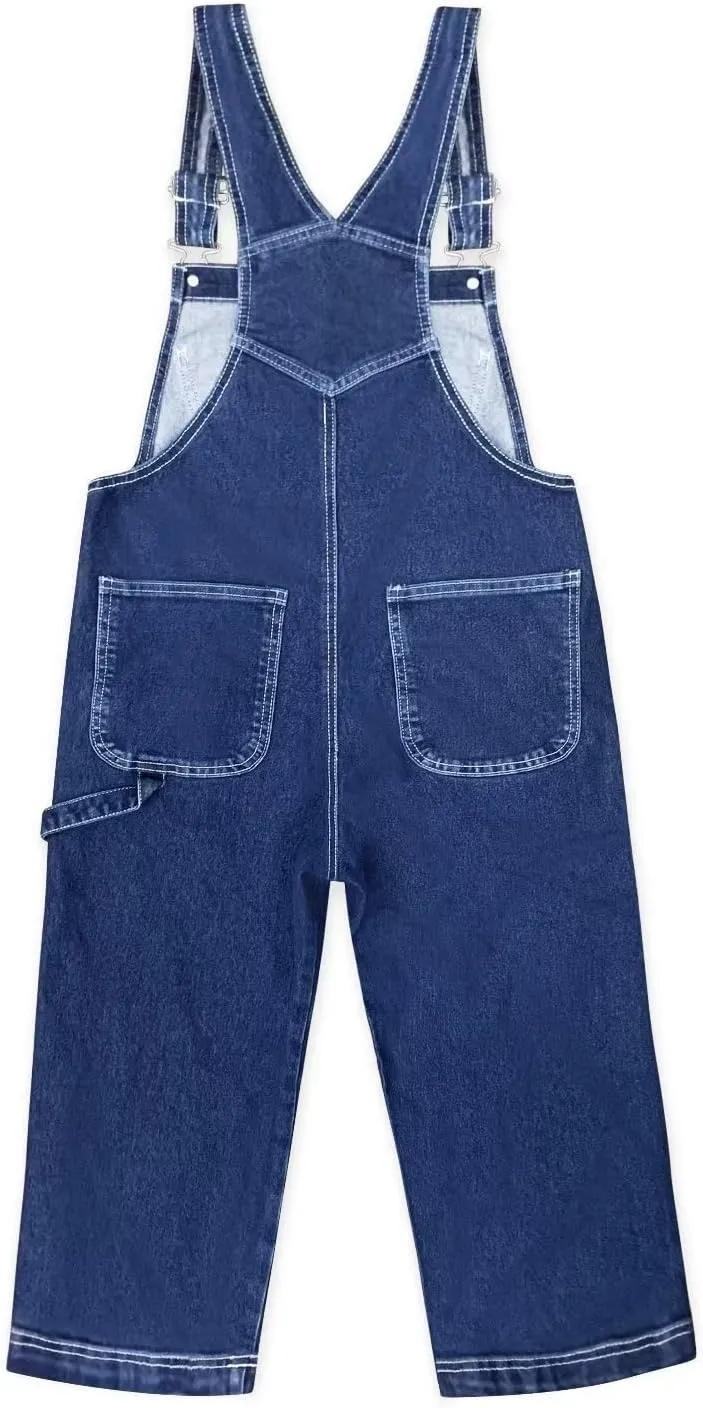 Hybrid & Company Womens Denim Bib Sleeveless Overalls Utility Rompers Capri Jumpsuit with Pockets
