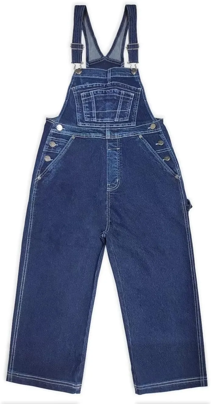 Hybrid & Company Womens Denim Bib Sleeveless Overalls Utility Rompers Capri Jumpsuit with Pockets