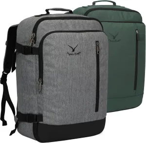 Hynes Eagle Carry on Backpack 38L Large Travel Backpack for Women Flight Approved Weekender Bag Laptop Backpack Men 15 inches Black Grey with Oliver Green