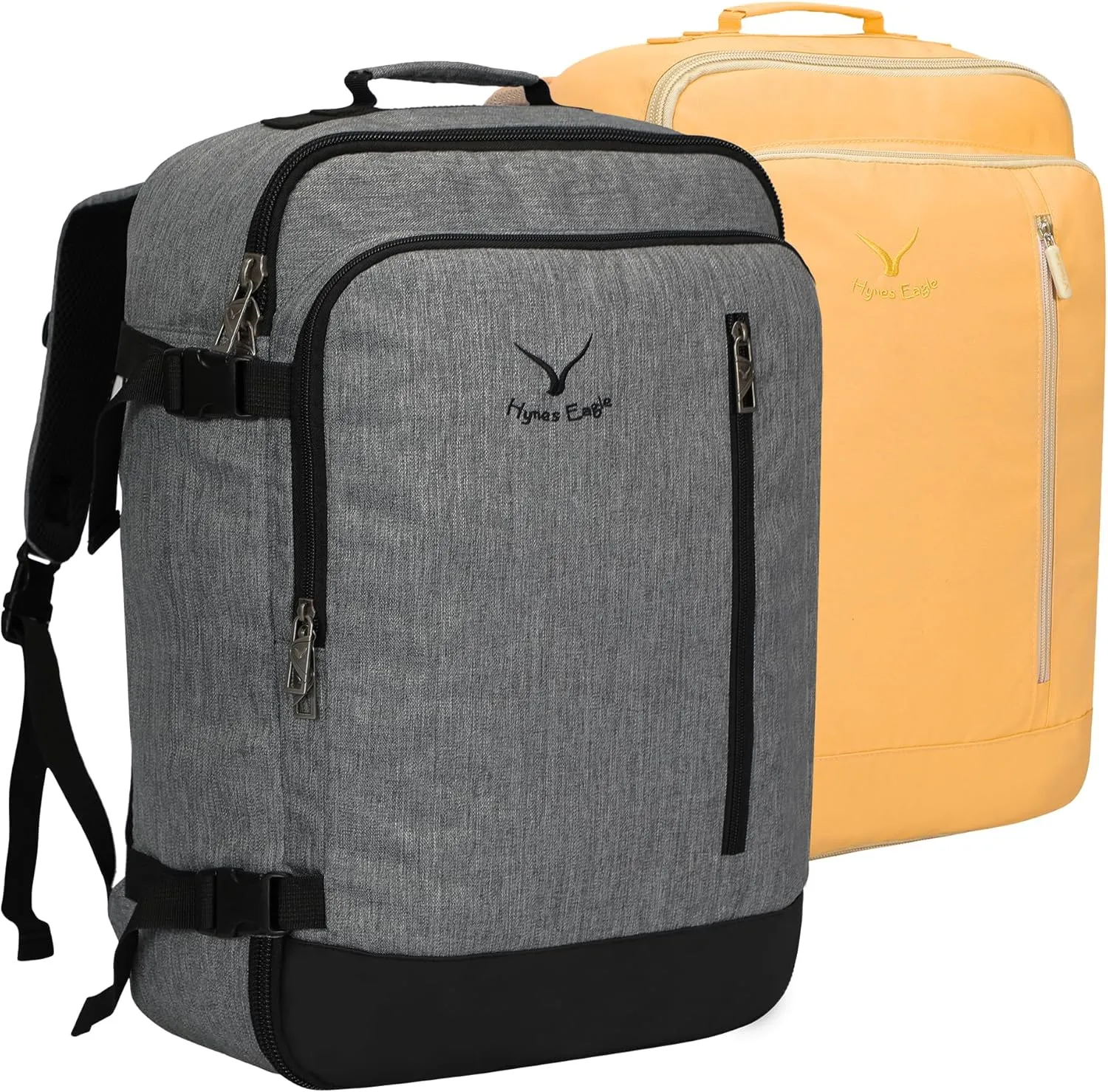 Hynes Eagle Carry on Backpack 38L Large Travel Backpack for Women Flight Approved Weekender Bag Laptop Backpack Men 15 inches Black Grey with Yellow