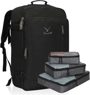 Hynes Eagle Carry on Backpack 38L Large Travel Backpack for Women Flight Approved Weekender Bag Laptop Backpack Men 15 inches Black with 3PCS Packing Cubes Set Grey