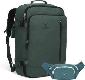 Hynes Eagle Carry on Backpack 38L Large Travel Backpack for Women Flight Approved Weekender Bag Laptop Backpack Men 15 inches Oliver Green with Waist Pack Green