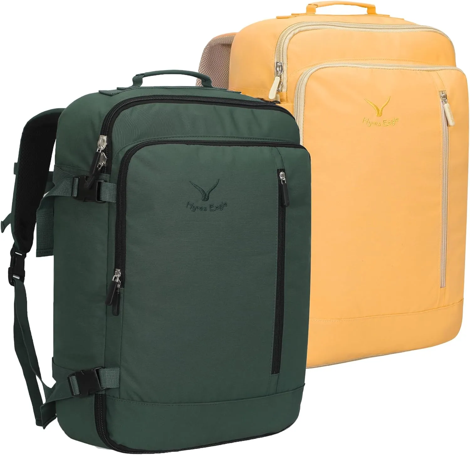 Hynes Eagle Carry on Backpack 38L Large Travel Backpack for Women Flight Approved Weekender Bag Laptop Backpack Men 15 inches Oliver Green with Yellow