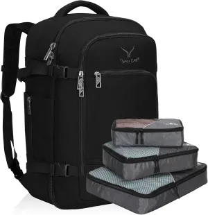 Hynes Eagle Travel Backpack 40L Flight Approved Carry on Backpack Men Large Cabin Weekender Laptop Backpack Women 15.6 inches Black with 3PCS Packing Cubes Set Grey