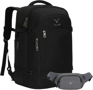 Hynes Eagle Travel Backpack 40L Flight Approved Carry on Backpack Men Large Cabin Weekender Laptop Backpack Women 15.6 inches Black with Waist Pack Grey
