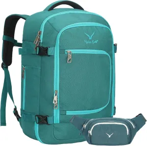 Hynes Eagle Travel Backpack 40L Flight Approved Carry on Backpack Men Large Cabin Weekender Laptop Backpack Women 15.6 inches Teal with Waist Pack Green
