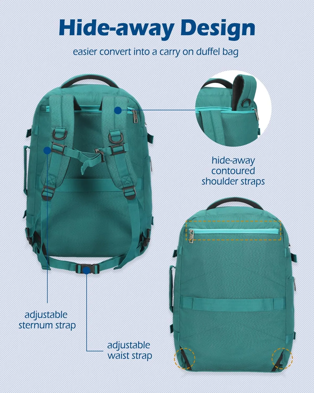 Hynes Eagle Travel Backpack 40L Flight Approved Carry on Backpack Men Large Cabin Weekender Laptop Backpack Women 15.6 inches