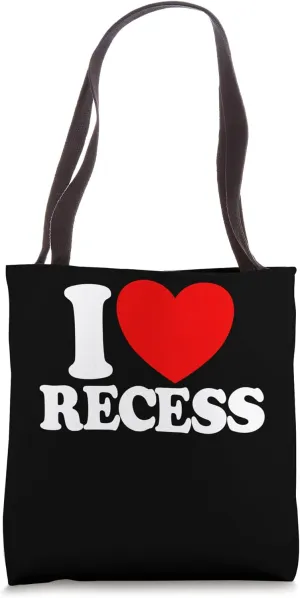 I Love Recess Red Heart Funny Back To School Kids Recess Tote Bag