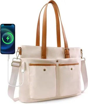 IBEE Work Tote Bag for Women with USB Charging Port Nylon Tote Bag Fits 15.6 Inch Laptop Travel Tote Bag with Zipper