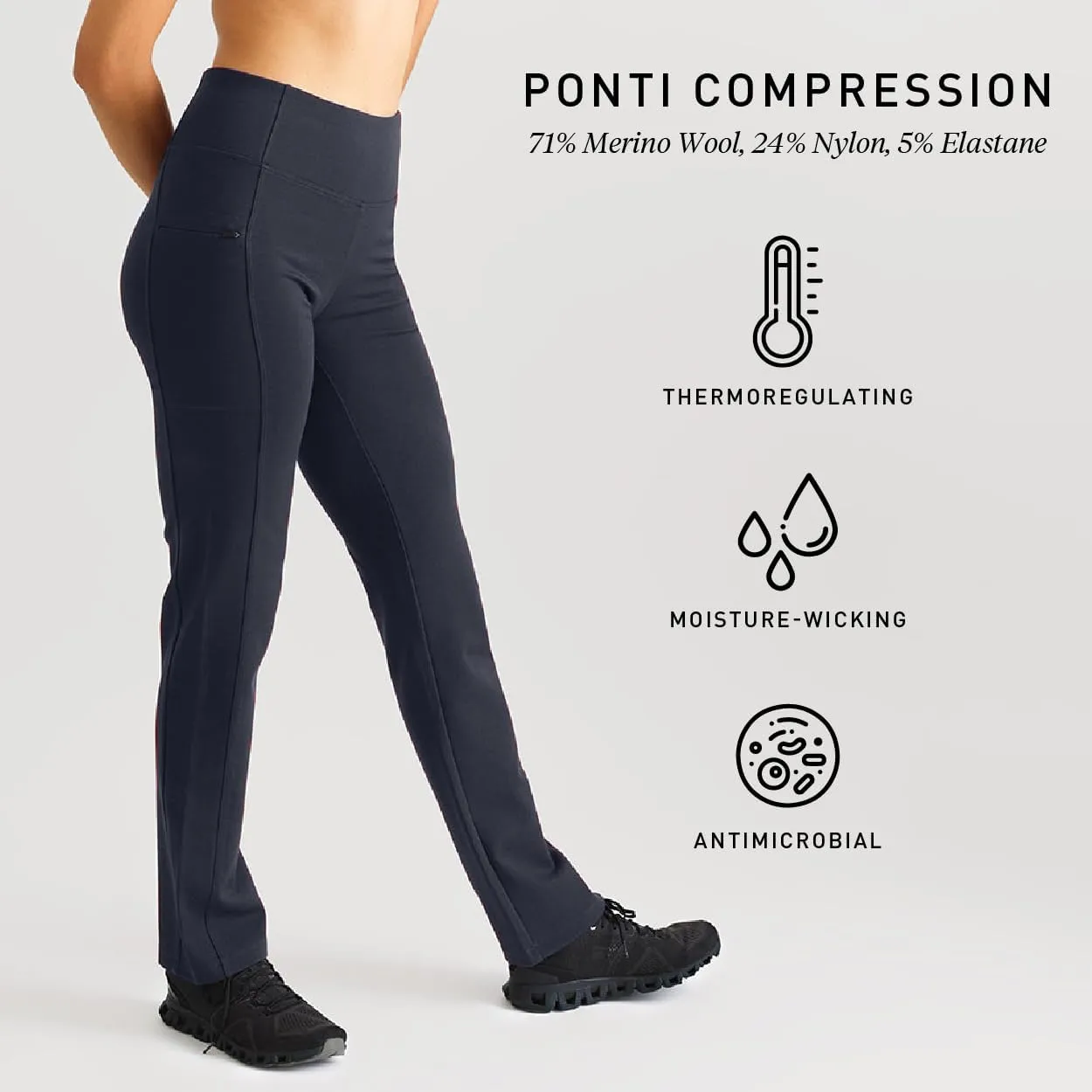 IBEX Merino Wool Lizzi Tavern High-Waisted Compression Pants for Women | Slim Fit Activewear with Invisible Zip Pockets