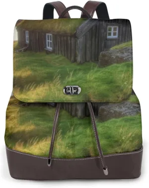 Iceland Hut printed Ladies Leather Shoulder Bag Fashion Backpack
