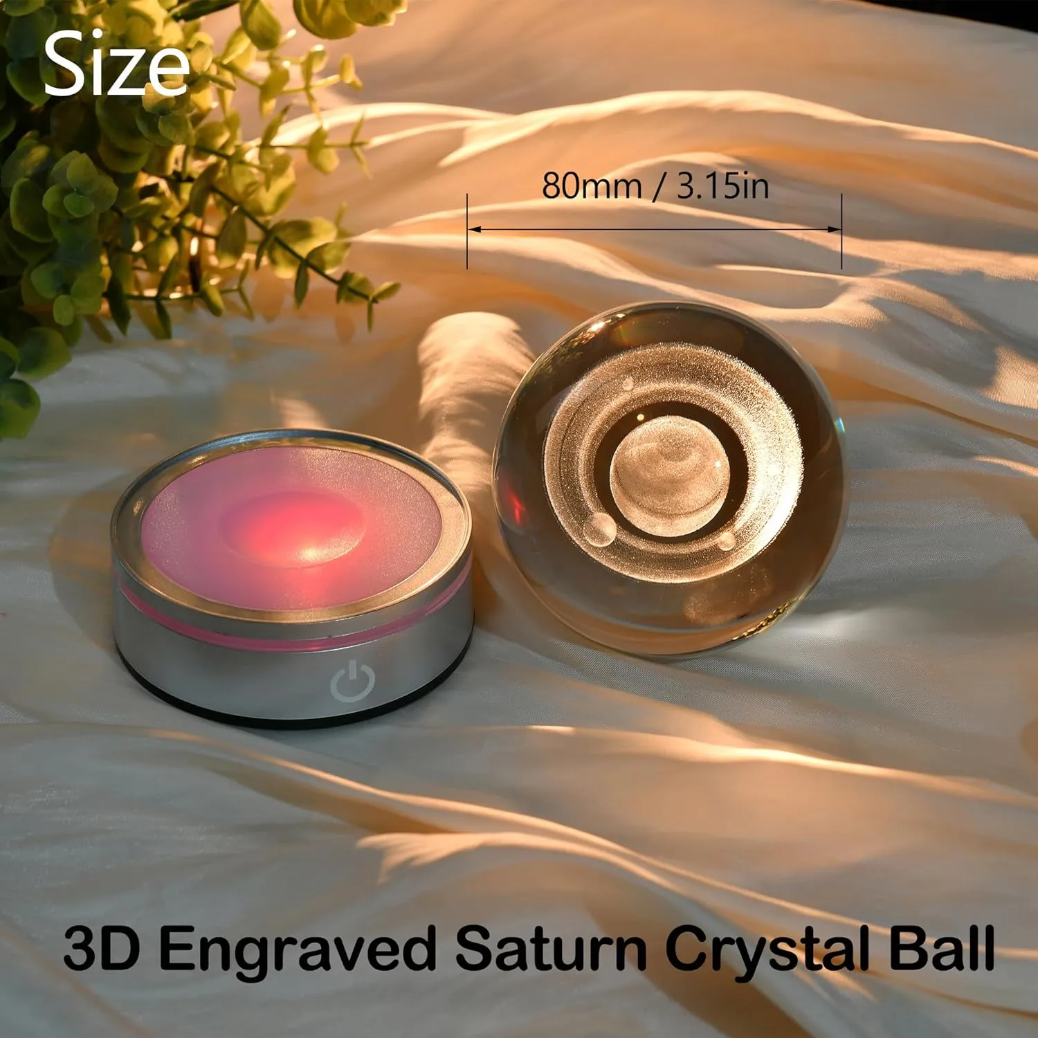 IFOLAINA 3D Saturn Crystal Ball Lamp Space Themed Gifts Engraved Glass Planet Sphere Decor Gifts Crystal Saturn Model Light Astronomy Gift for Kids Him Men Birthday