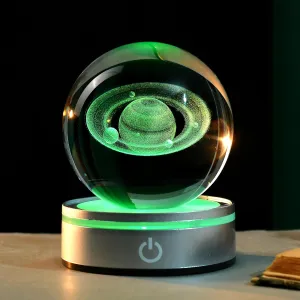 IFOLAINA 3D Saturn Crystal Ball Lamp Space Themed Gifts Engraved Glass Planet Sphere Decor Gifts Crystal Saturn Model Light Astronomy Gift for Kids Him Men Birthday