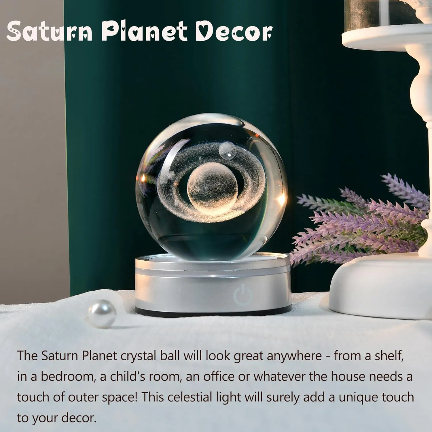 IFOLAINA 3D Saturn Crystal Ball Lamp Space Themed Gifts Engraved Glass Planet Sphere Decor Gifts Crystal Saturn Model Light Astronomy Gift for Kids Him Men Birthday