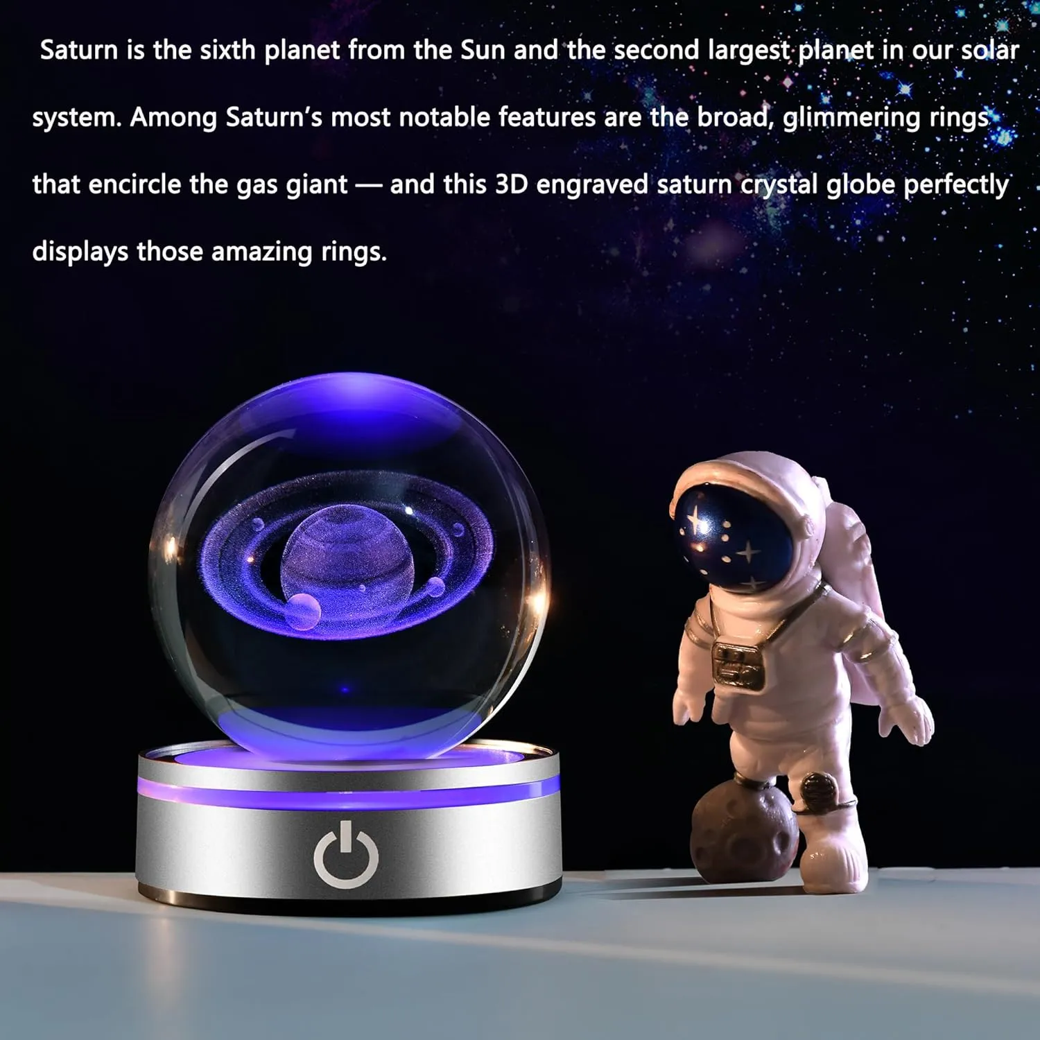 IFOLAINA 3D Saturn Crystal Ball Lamp Space Themed Gifts Engraved Glass Planet Sphere Decor Gifts Crystal Saturn Model Light Astronomy Gift for Kids Him Men Birthday