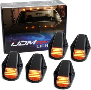 iJDMTOY Black-Out Smoked Lens Amber Yellow Full LED Cab Roof Marker Lamps Replacement Compatible With Ford 1980-1997 F150 F250 F350, Also Universal Fit For Other Trucks