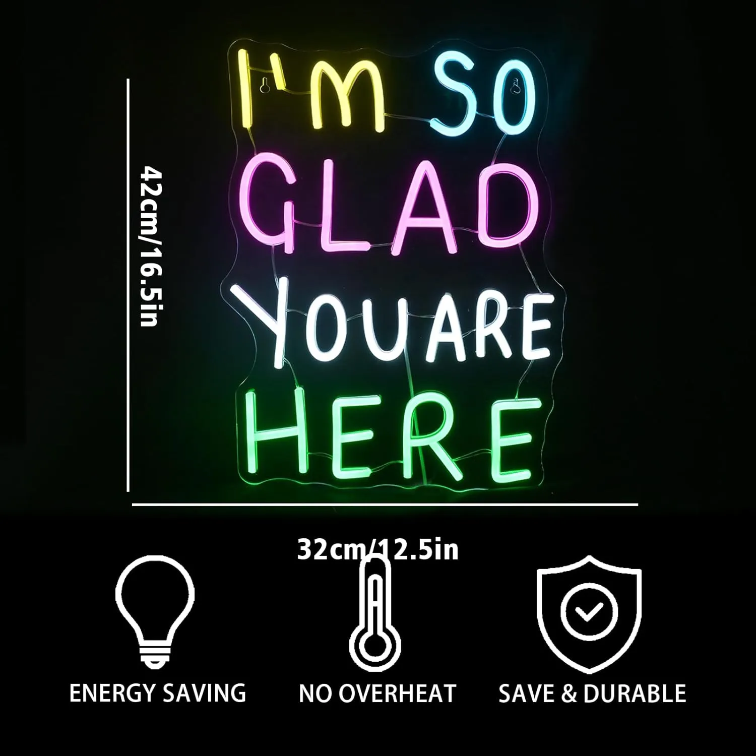 I'm So Glad You Here Neon Sign Home Led Neon Lights for Wall Decor Light Up Signs For Kids Room Welcome for Classroom Neon Light Up Sign School Opening Ceremony Decorations Gifts