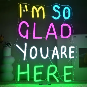 I'm So Glad You Here Neon Sign Home Led Neon Lights for Wall Decor Light Up Signs For Kids Room Welcome for Classroom Neon Light Up Sign School Opening Ceremony Decorations Gifts