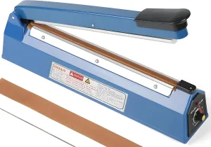Impulse Sealer 12 inch Manual Heat Sealer Machine with Adjustable Heating Mode, ABS Shrink Wrap Bag Sealers for Plastic PE PP Bags, Portable Poly Bag Sealing Machine with Extra Replace Kit(Blue)