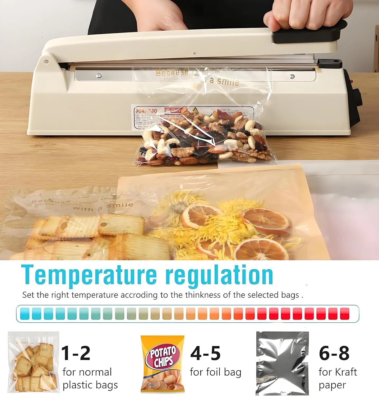 Impulse Sealer 16 inch Manual Heat Sealer Machine with Adjustable Heating Mode, ABS Shrink Wrap Bag Sealers for Plastic PE PP Bags, Portable Poly Bag Sealing Machine with Extra Replace Kit (white)