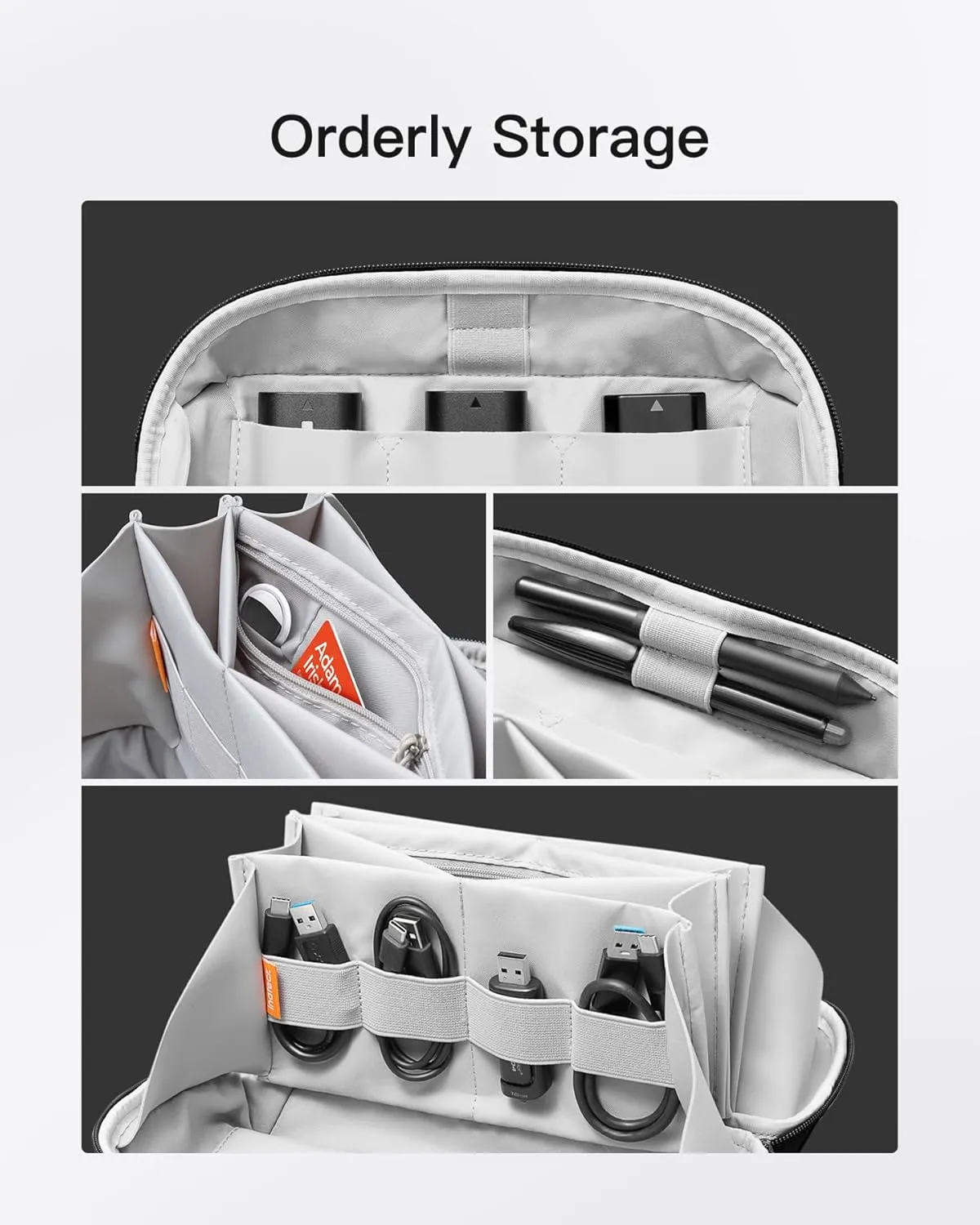 Inateck Electronics Organizer Travel Case, 180° Open Water-resistant, Multifunctional Travel Organizer Bag, Electronic Accessories Carry Case, Gray, Large