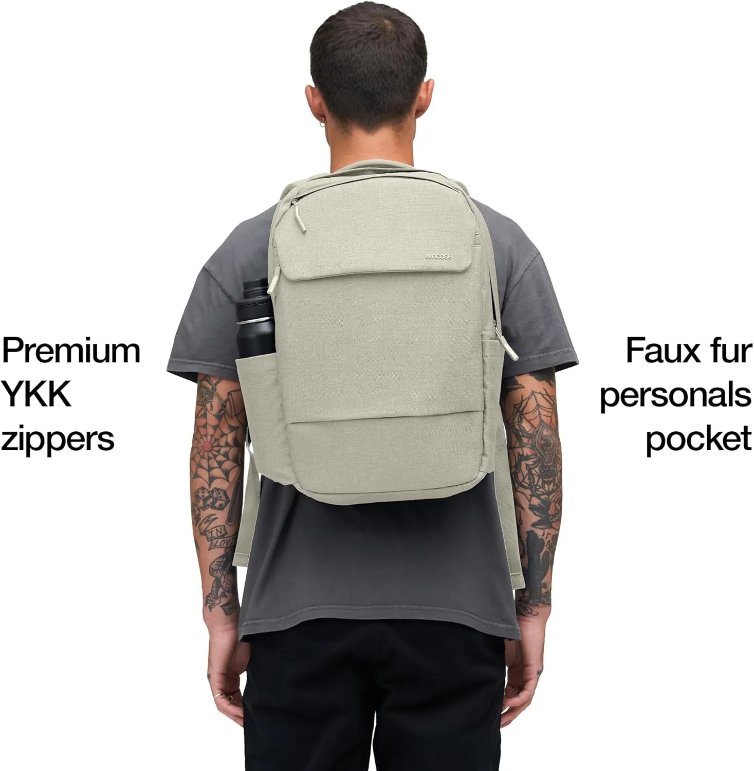 Incase Crosstown Backpack 20L – Durable Backpack Work, Travel & Daily Use – Faux Fur laptop pocket. External Zippered Pocket, Water Bottle Slips & Travel Pass-Through. Limestone