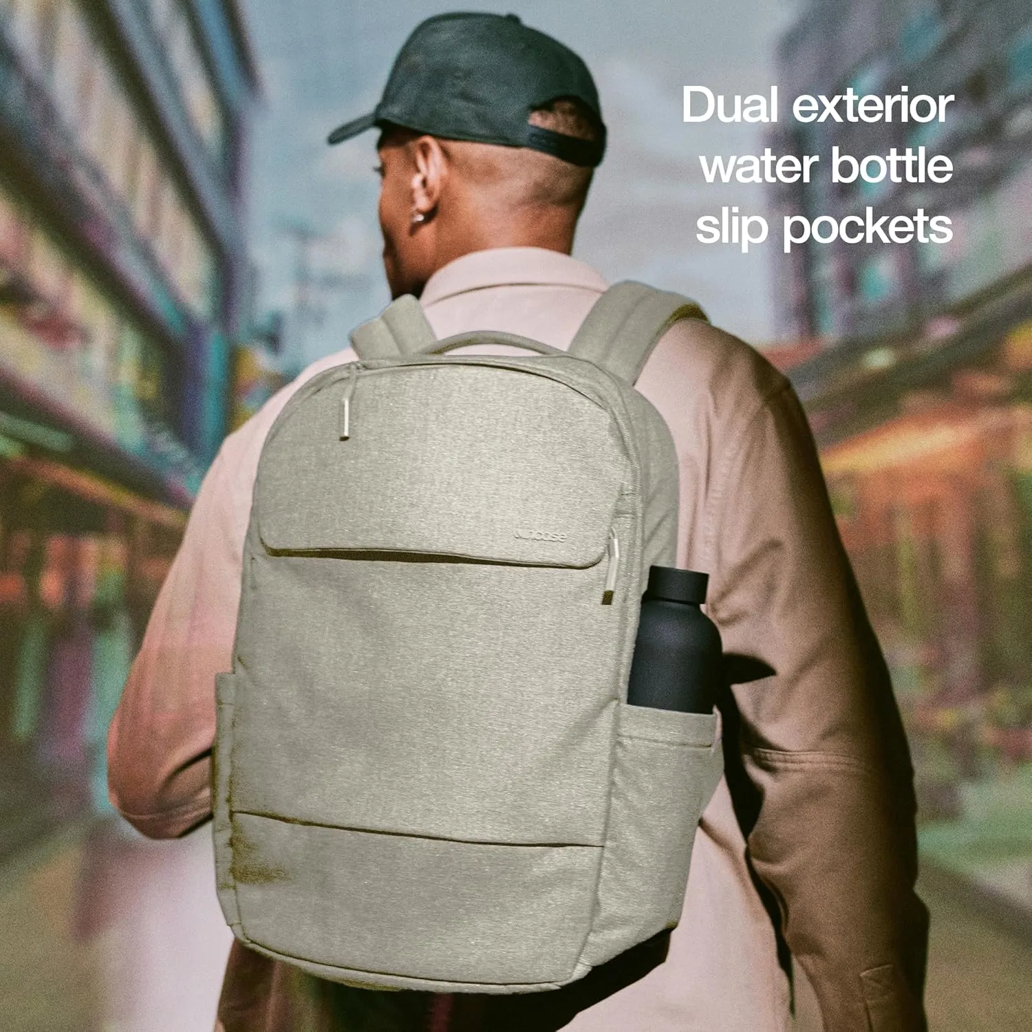 Incase Crosstown Backpack 20L – Durable Backpack Work, Travel & Daily Use – Faux Fur laptop pocket. External Zippered Pocket, Water Bottle Slips & Travel Pass-Through. Limestone
