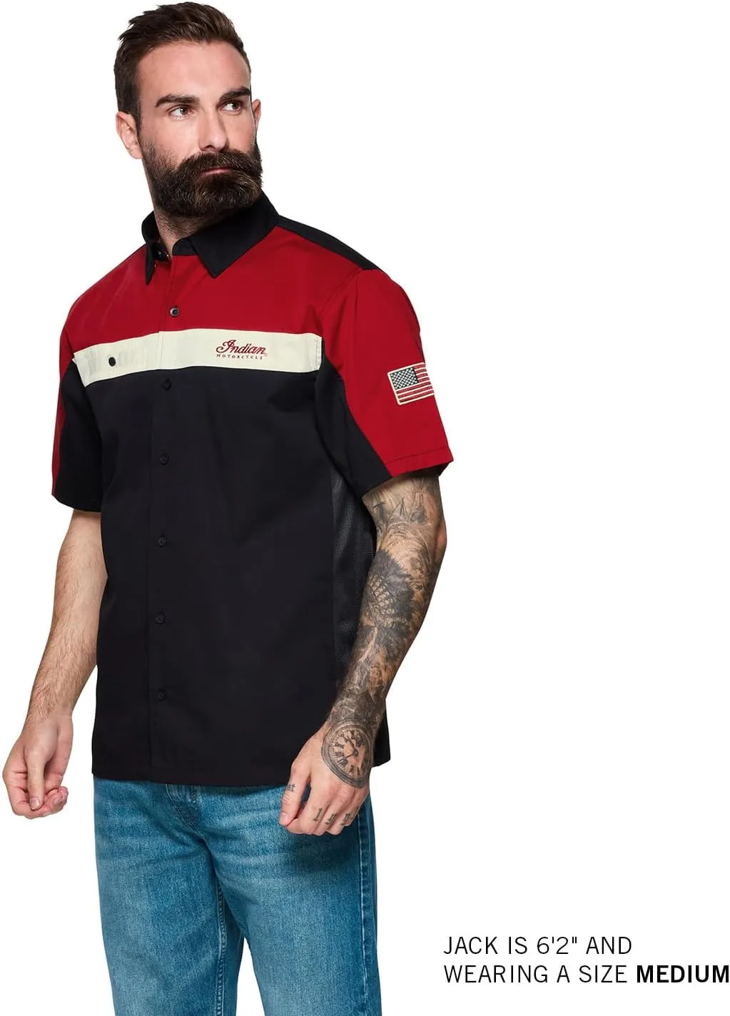 Indian Motorcycle Men's Headdress Colorblock Shop Shirt, Red