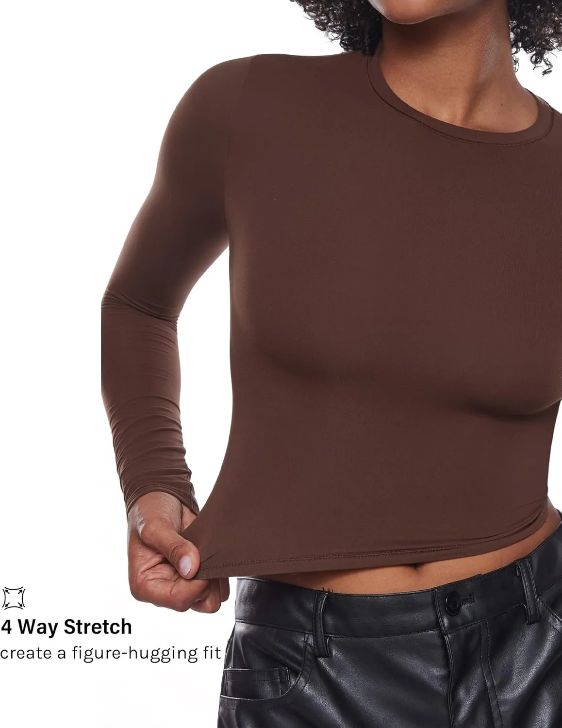 INLYRIC Women's Inbarely Soft Long Sleeve Tops Crew Neck Slim Fit Double Lined Basic Casual Going Out Y2K Tees Shirts