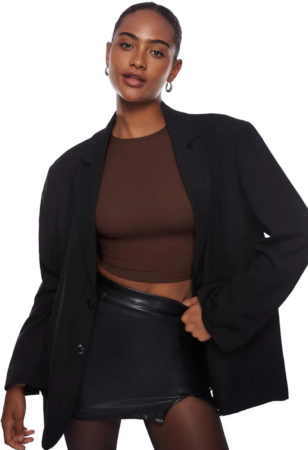 INLYRIC Women's Inbarely Soft Long Sleeve Tops Crew Neck Slim Fit Double Lined Basic Casual Going Out Y2K Tees Shirts