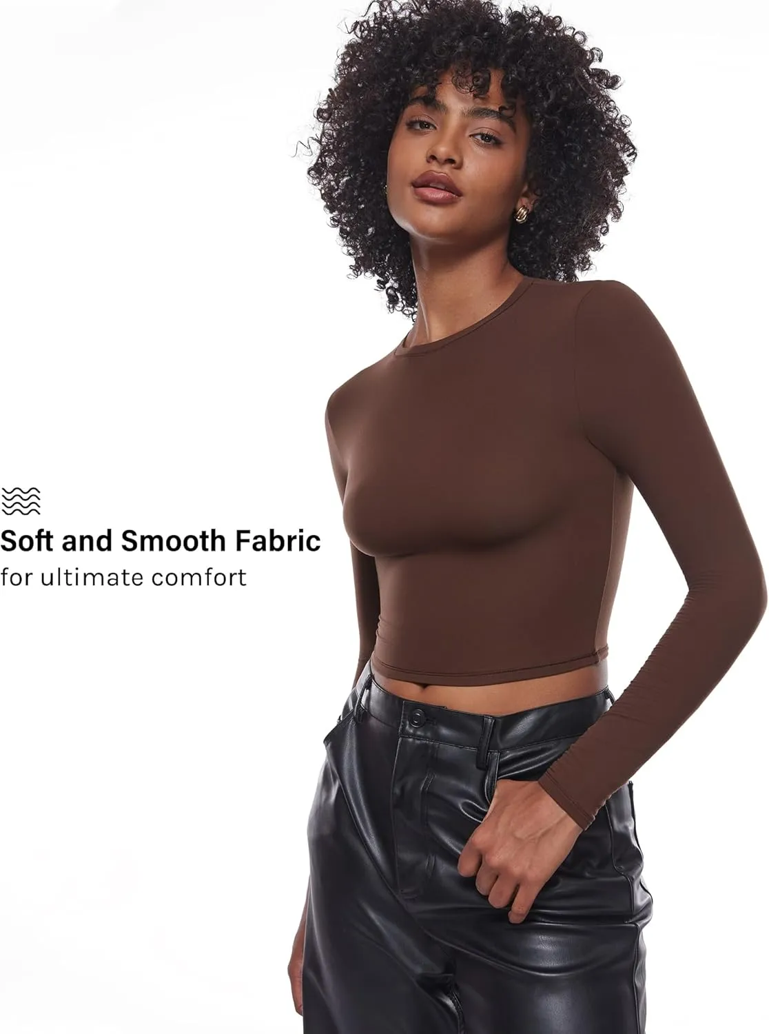 INLYRIC Women's Inbarely Soft Long Sleeve Tops Crew Neck Slim Fit Double Lined Basic Casual Going Out Y2K Tees Shirts