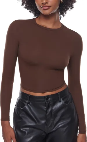INLYRIC Women's Inbarely Soft Long Sleeve Tops Crew Neck Slim Fit Double Lined Basic Casual Going Out Y2K Tees Shirts