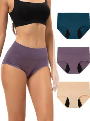 INNERSY Period Underwear for Women Heavy Flow High Waist Cotton Leak Proof Menstrual Panties 3-Pack