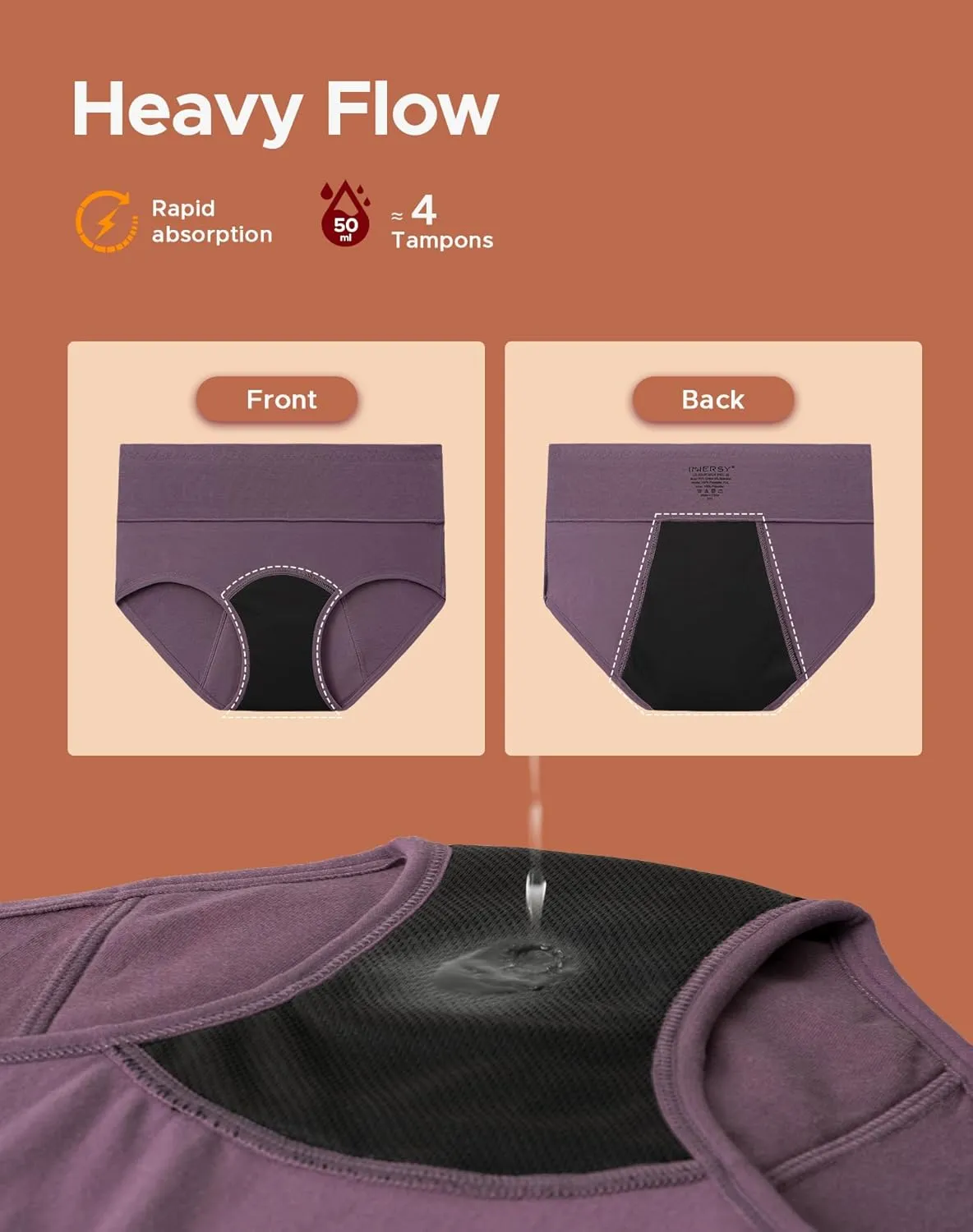 INNERSY Period Underwear for Women Heavy Flow High Waist Cotton Leak Proof Menstrual Panties 3-Pack