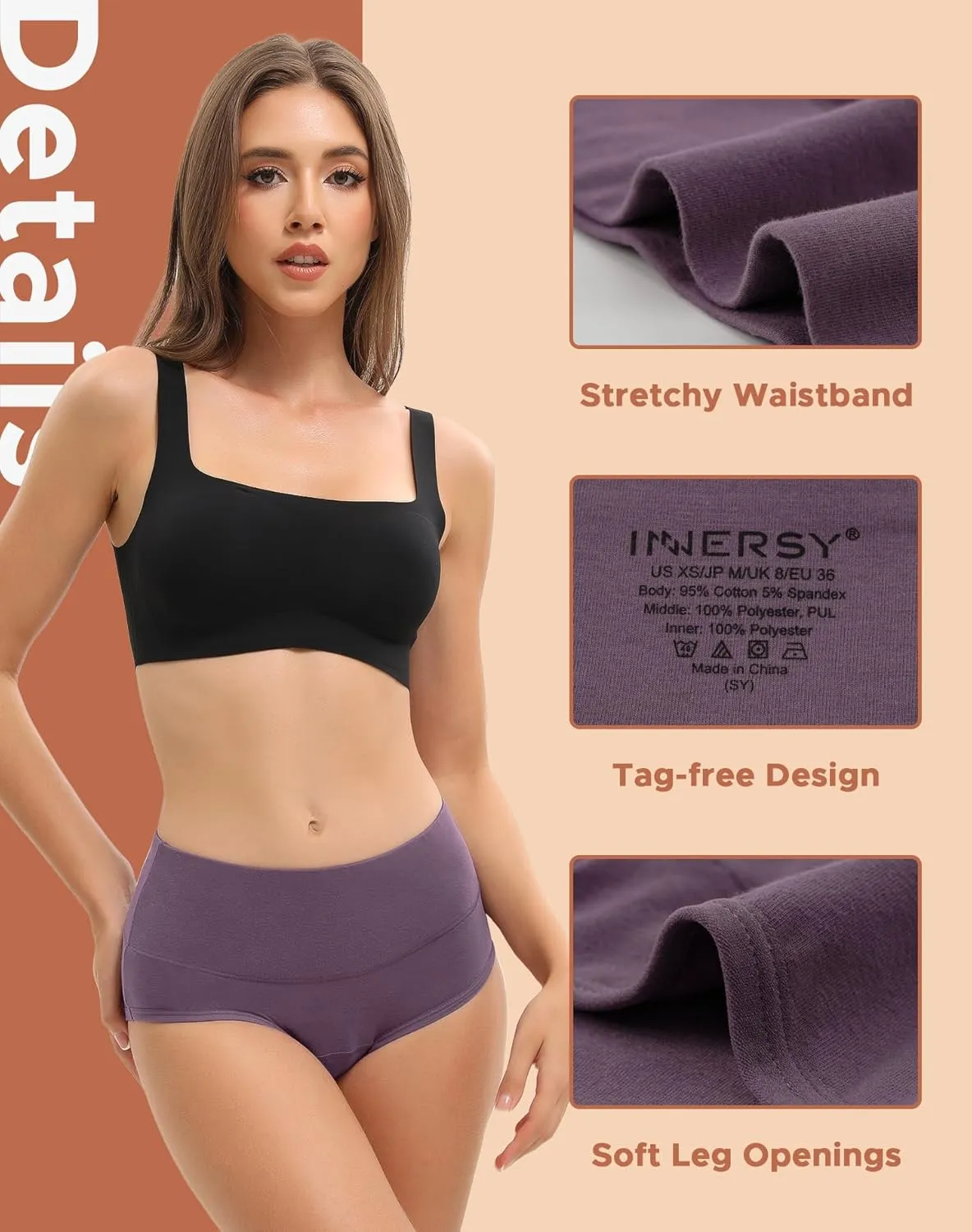 INNERSY Period Underwear for Women Heavy Flow High Waist Cotton Leak Proof Menstrual Panties 3-Pack