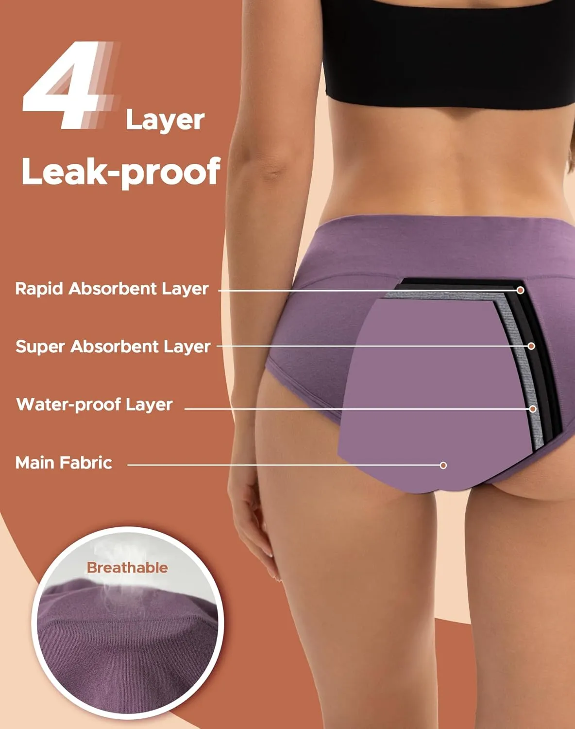 INNERSY Period Underwear for Women Heavy Flow High Waist Cotton Leak Proof Menstrual Panties 3-Pack