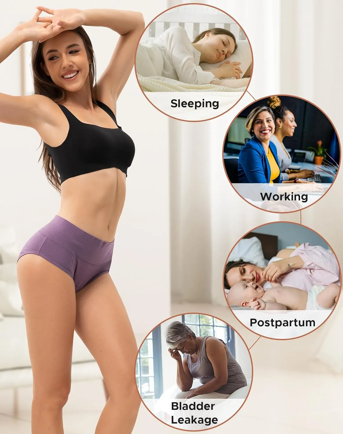 INNERSY Period Underwear for Women Heavy Flow High Waist Cotton Leak Proof Menstrual Panties 3-Pack
