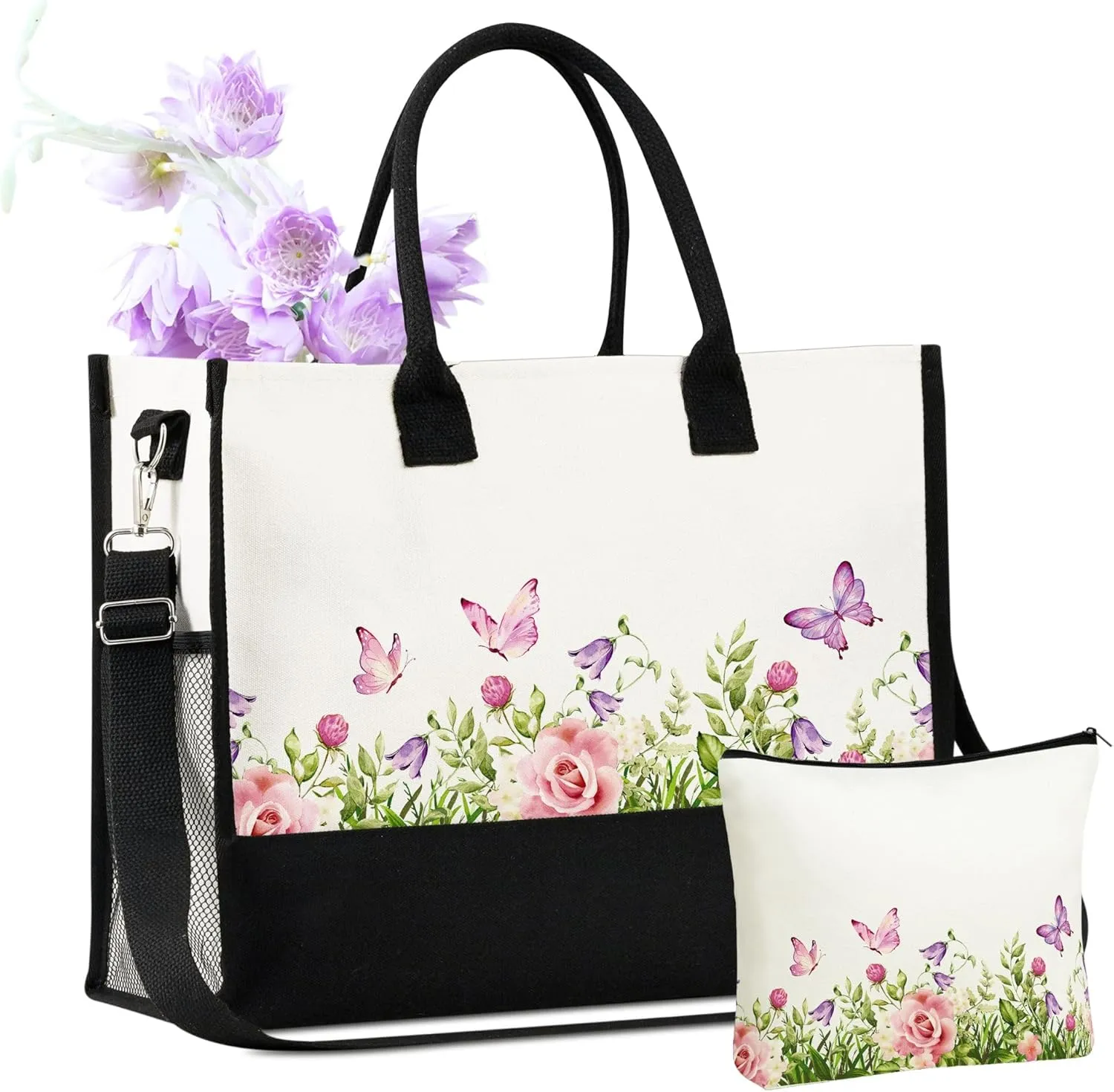 InnoBeta Butterfly Gifts for Women Canvas Tote Bag, Butterfly Gifts Tote with Top Zipper Closure and Shoulder Strap for Birthday, Mother's Day, Christmas