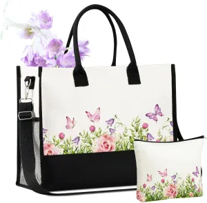 InnoBeta Butterfly Gifts for Women Canvas Tote Bag, Butterfly Gifts Tote with Top Zipper Closure and Shoulder Strap for Birthday, Mother's Day, Christmas