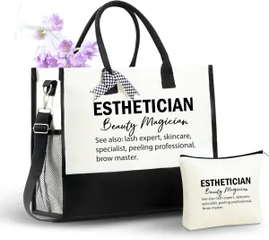 InnoBeta Esthetician Gifts, Canvas Tote Bag with Top Zipper Closure and Shoulder Strap for Birthday, Christmas and Every Special Occasion